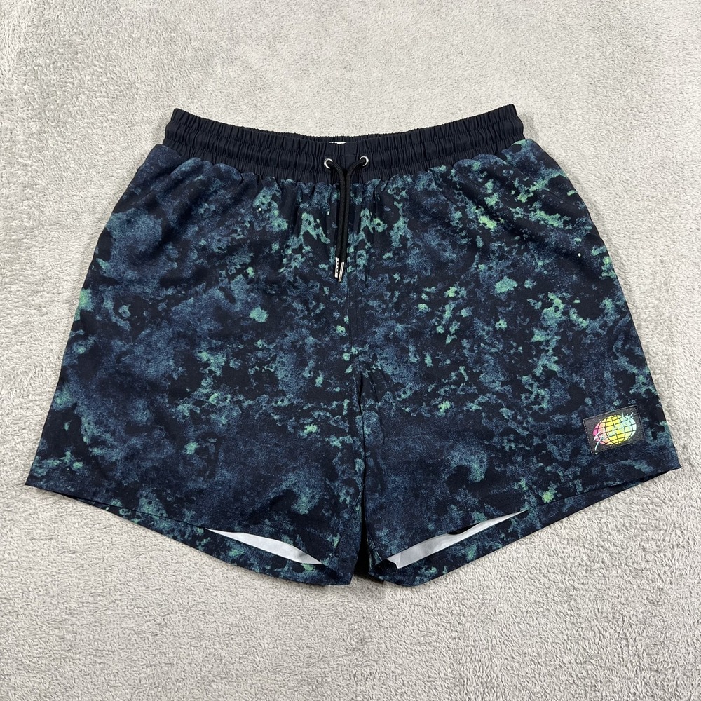 Slunks Shorts Mens Large Acids Print Volleyball Athletic Lined Beach Black Green